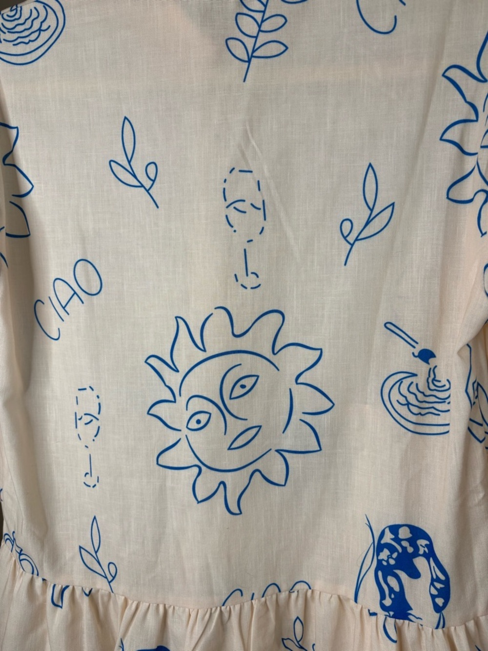 Cream Button-Front Tunic Dress with Blue Sun Print - Picture 5 of 6
